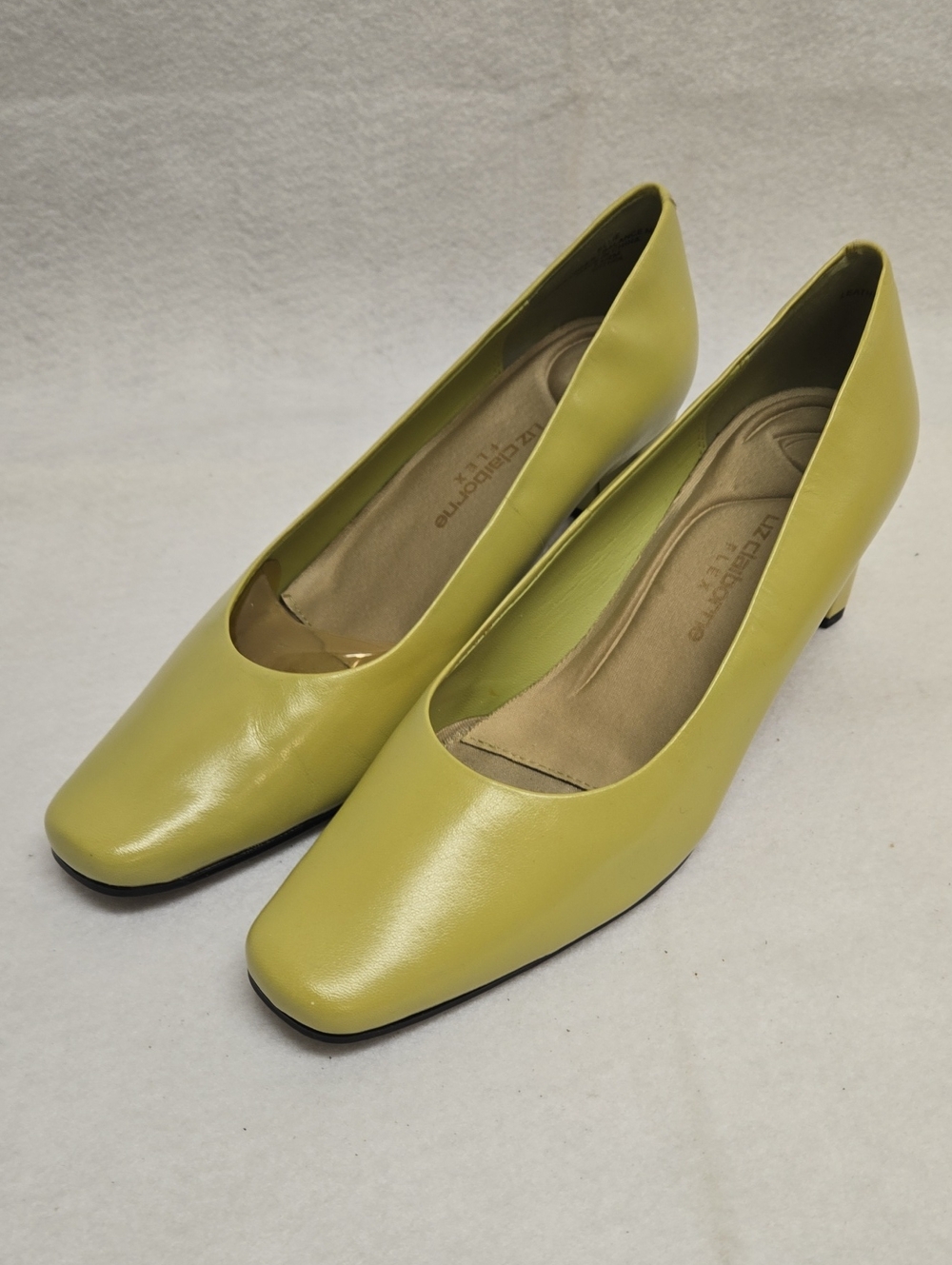 Liz Claiborne Lime Green Leather Square-Toe Low Heel Pumps